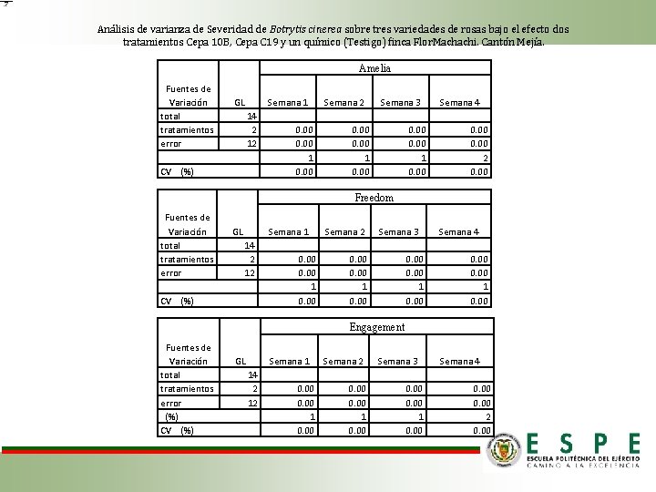 Análisis de varianza de Severidad de Botrytis cinerea sobre tres variedades de rosas bajo