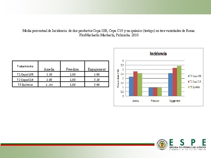 Media porcentual de Incidencia de dos productos Cepa 10 B, Cepa C 19 y