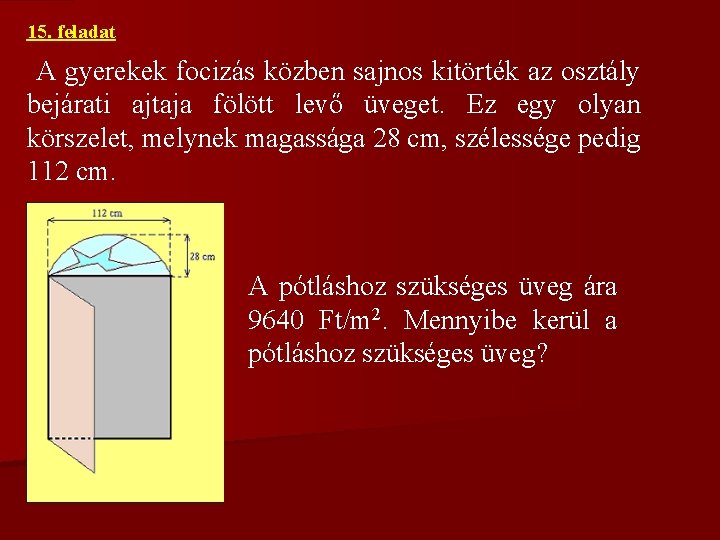 15. feladat A gyerekek focizás közben sajnos kitörték az osztály bejárati ajtaja fölött levő