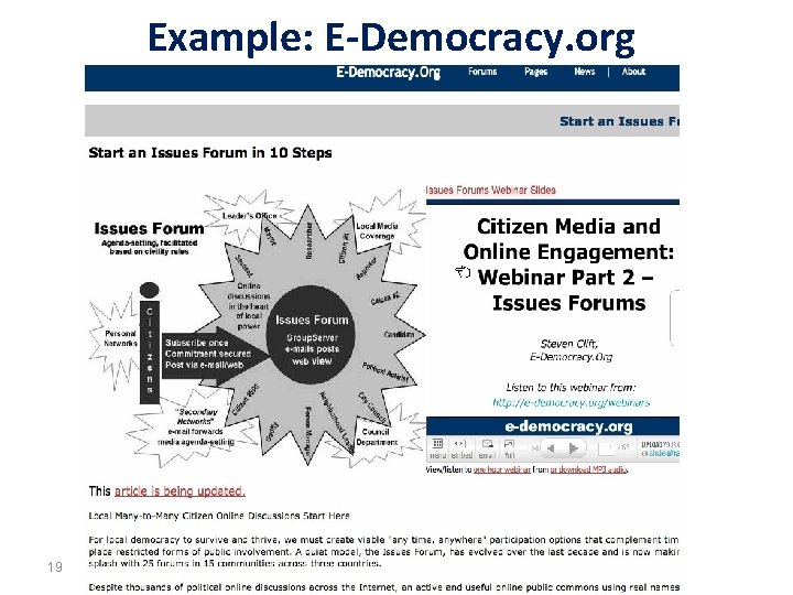 Example: E-Democracy. org 19 