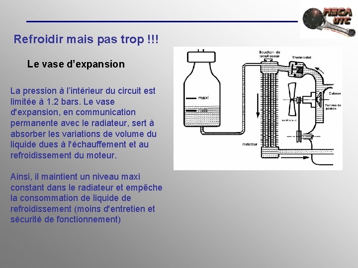 Refroidir mais pas trop !!! Le vase d’expansion La pression à l’intérieur du circuit