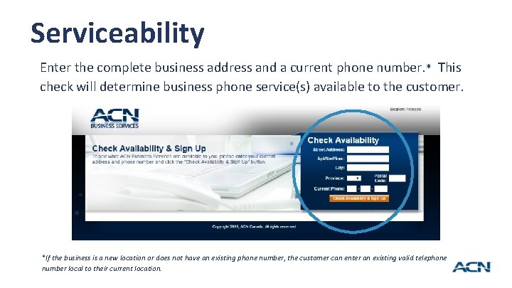 Serviceability Enter the complete business address and a current phone number. * This check