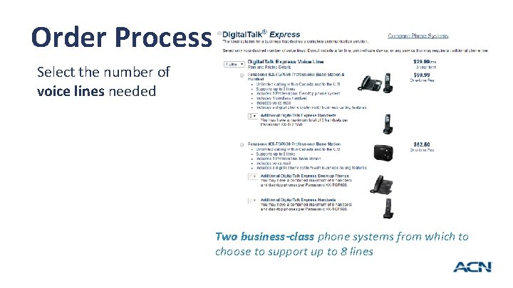 Order Process Select the number of voice lines needed Two business-class phone systems from