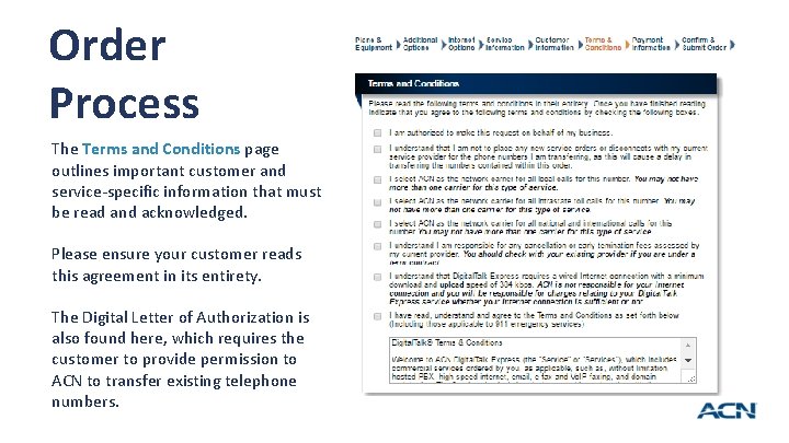 Order Process The Terms and Conditions page outlines important customer and service-specific information that Order Process The Terms and Conditions page outlines important customer and service-specific information that