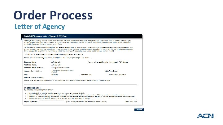 Order Process Letter of Agency 28 