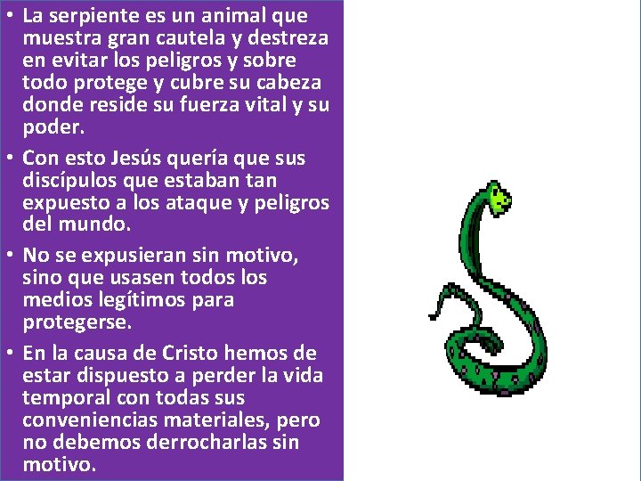  • La serpiente es un animal que muestra gran cautela y destreza en