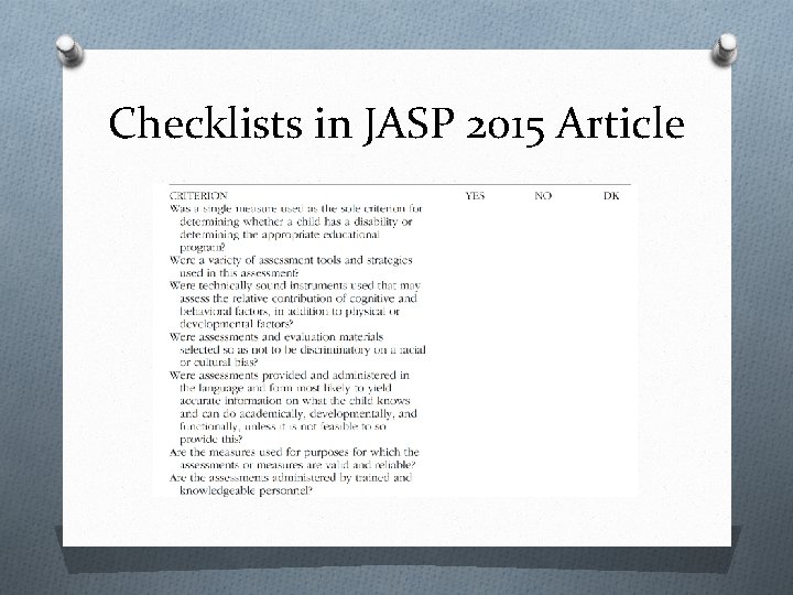 Checklists in JASP 2015 Article 