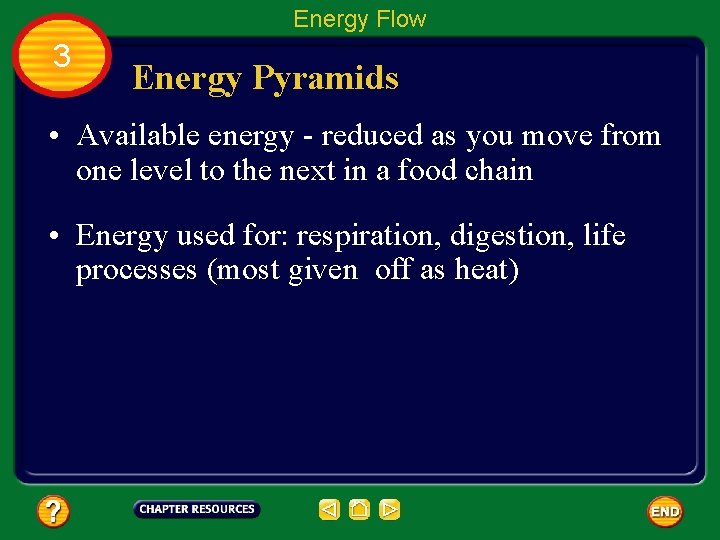 Energy Flow 3 Energy Pyramids • Available energy - reduced as you move from
