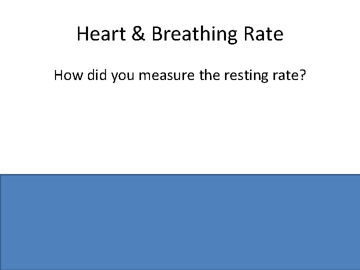 Heart & Breathing Rate How did you measure the resting rate? Use pulse monitor