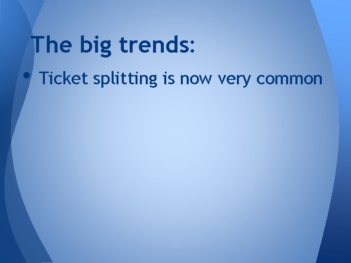 The big trends: • Ticket splitting is now very common 