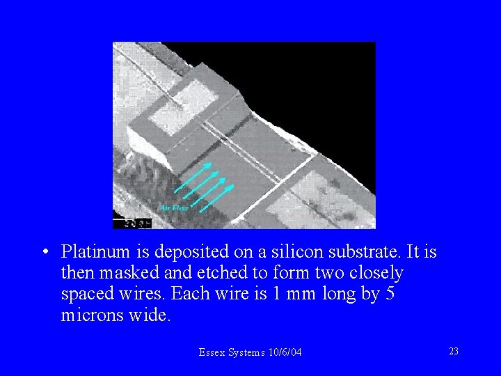  • Platinum is deposited on a silicon substrate. It is then masked and