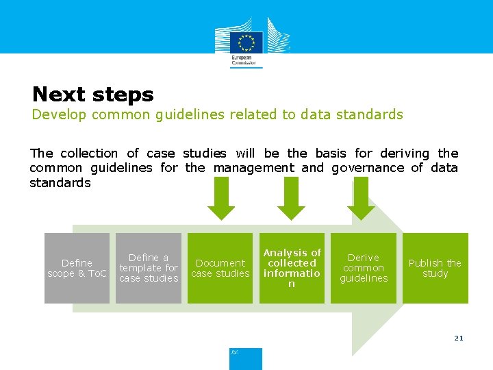 Next steps Develop common guidelines related to data standards The collection of case studies