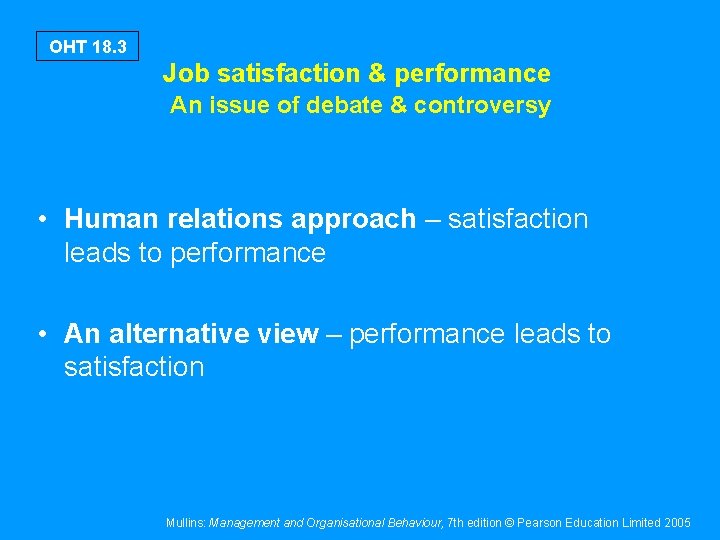 OHT 18. 3 Job satisfaction & performance An issue of debate & controversy •