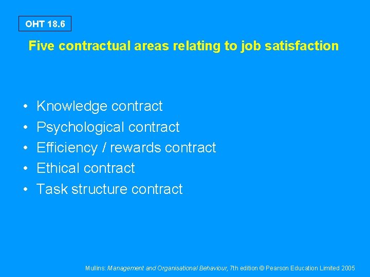 OHT 18. 6 Five contractual areas relating to job satisfaction • • • Knowledge