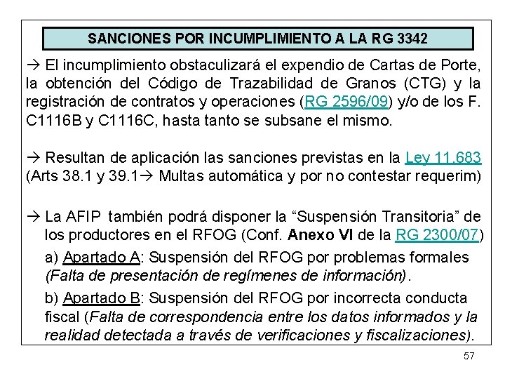 SANCIONES POR INCUMPLIMIENTO A LA RG 3342 El incumplimiento obstaculizará el expendio de Cartas