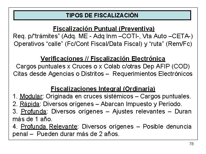 TIPOS DE FISCALIZACIÓN Fiscalización Puntual (Preventiva) Req. p/“trámites” (Adq. ME - Adq Inm –COTI-,