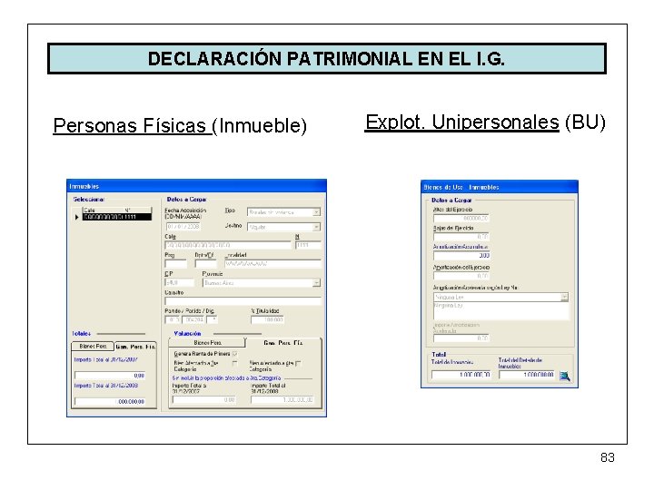 DECLARACIÓN PATRIMONIAL EN EL I. G. Personas Físicas (Inmueble) Explot. Unipersonales (BU) 83 