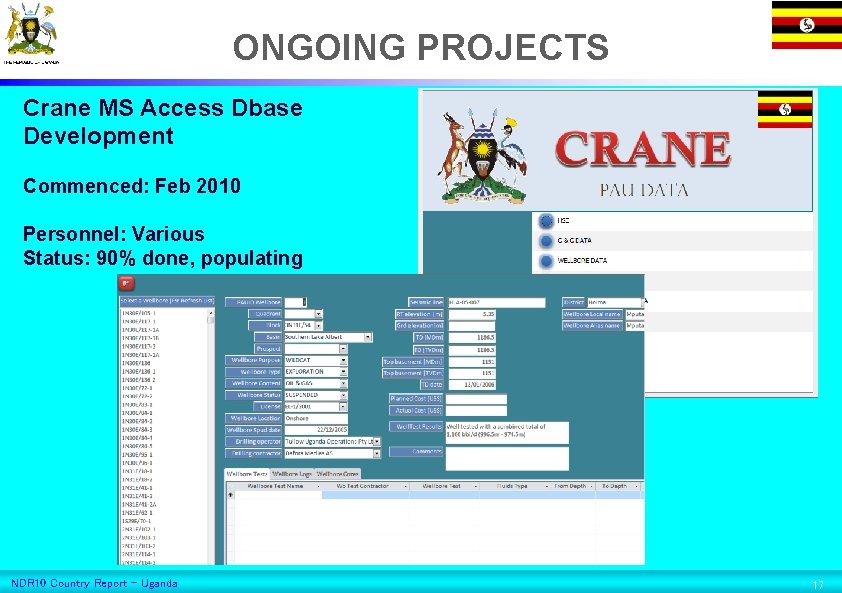 ONGOING PROJECTS Crane MS Access Dbase Development Commenced: Feb 2010 Personnel: Various Status: 90%