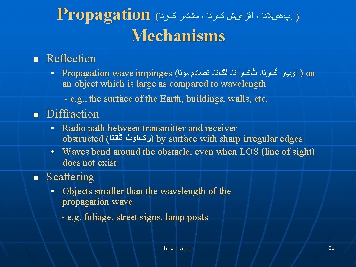 Propagation ( ﻣﺸﺘہﺮ کﺮﻧﺎ ٬ ﺍﻓﺰﺍیﺶ کﺮﻧﺎ ٬ پھیﻼﻧﺎ , ) Mechanisms n Reflection