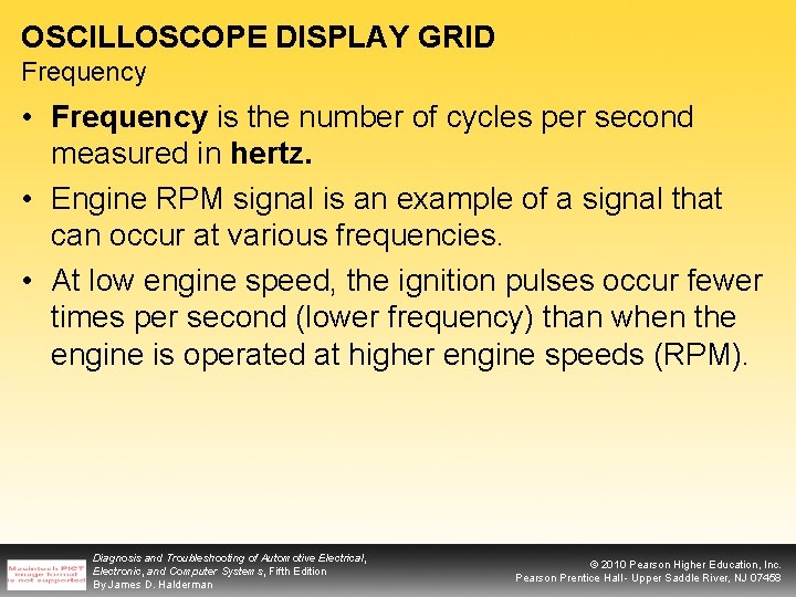 OSCILLOSCOPE DISPLAY GRID Frequency • Frequency is the number of cycles per second measured