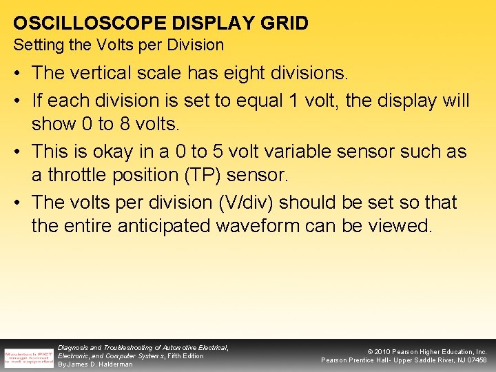 OSCILLOSCOPE DISPLAY GRID Setting the Volts per Division • The vertical scale has eight
