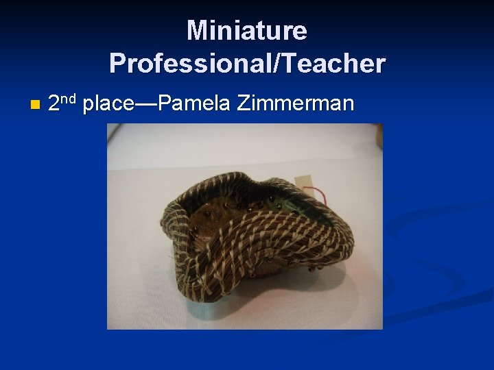 Miniature Professional/Teacher n 2 nd place—Pamela Zimmerman 