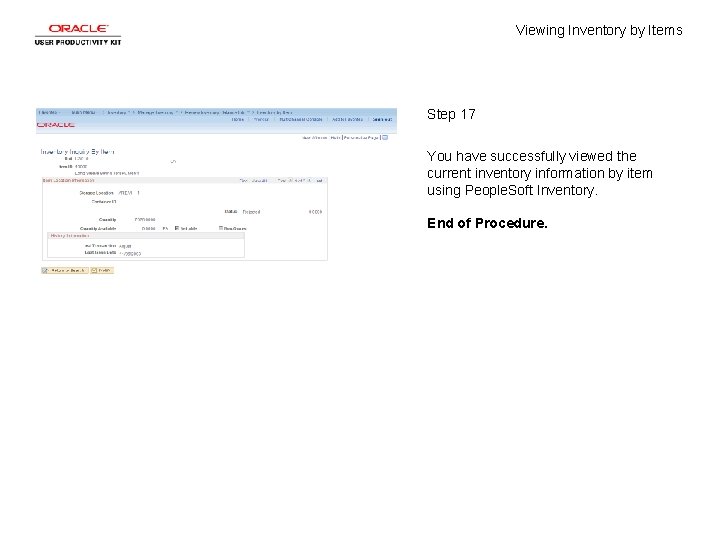 Viewing Inventory by Items Step 17 You have successfully viewed the current inventory information