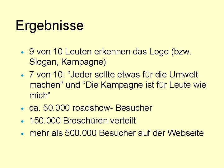 Ergebnisse · · · 9 von 10 Leuten erkennen das Logo (bzw. Slogan, Kampagne)