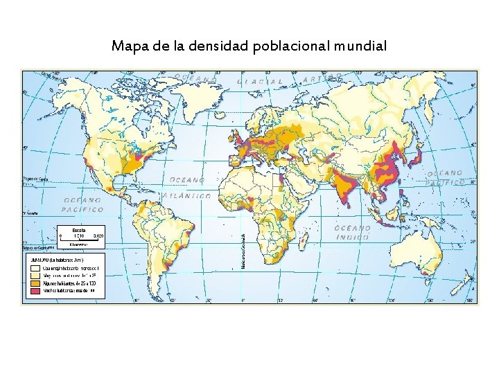 Mapa de la densidad poblacional mundial 