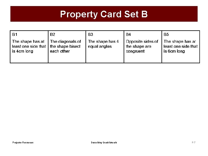 Property Card Set B Projector Resources Describing Quadrilaterals P-7 