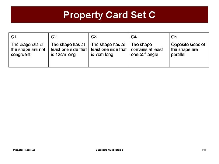 Property Card Set C Projector Resources Describing Quadrilaterals P-8 