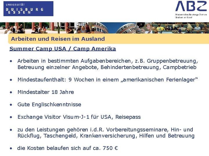Arbeiten und Reisen im Ausland Summer Camp USA / Camp Amerika • Arbeiten in