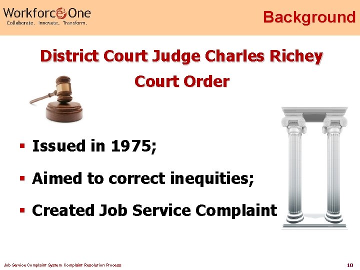 Background District Court Judge Charles Richey Court Order § Issued in 1975; § Aimed
