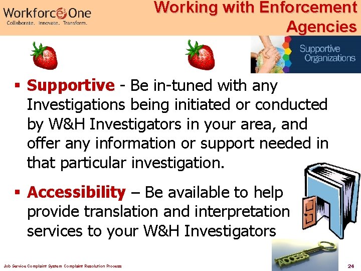 Working with Enforcement Agencies § Supportive - Be in-tuned with any Investigations being initiated