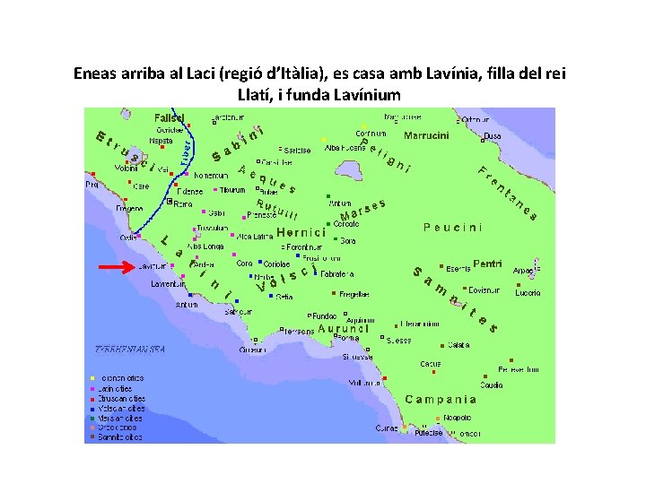 Eneas arriba al Laci (regió d’Itàlia), es casa amb Lavínia, filla del rei Llatí,