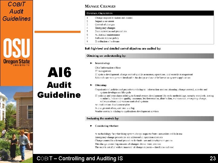 COBIT Audit Guidelines AI 6 Audit Guideline COBIT – Controlling and Auditing IS 23