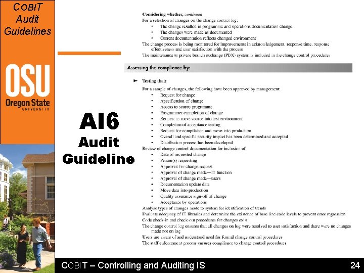 COBIT Audit Guidelines AI 6 Audit Guideline COBIT – Controlling and Auditing IS 24 COBIT Audit Guidelines AI 6 Audit Guideline COBIT – Controlling and Auditing IS 24