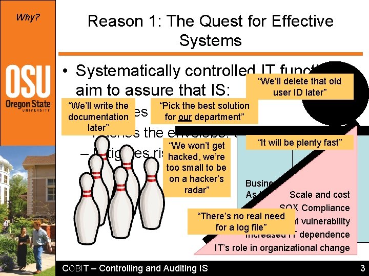 Why? Reason 1: The Quest for Effective Systems • Systematically controlled IT functions “We’ll