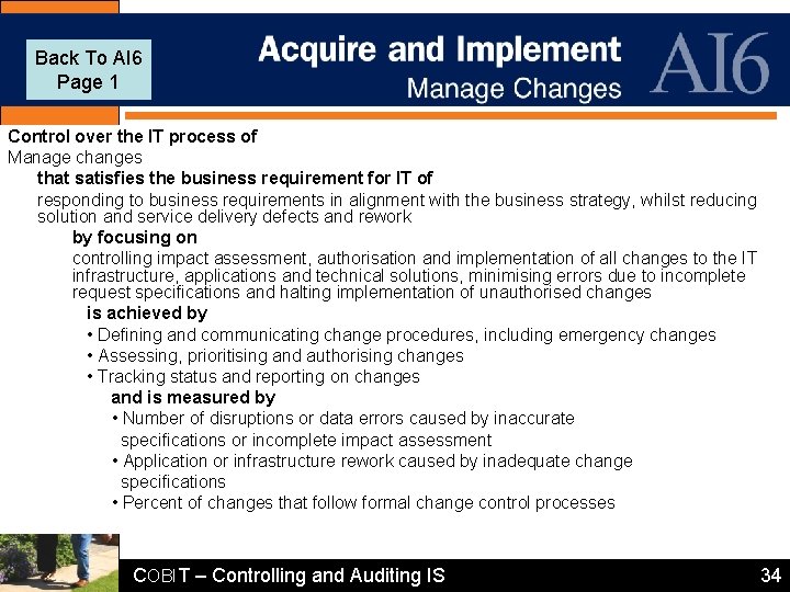 Back To AI 6 Page 1 AI 6 Waterfall Control over the IT process Back To AI 6 Page 1 AI 6 Waterfall Control over the IT process