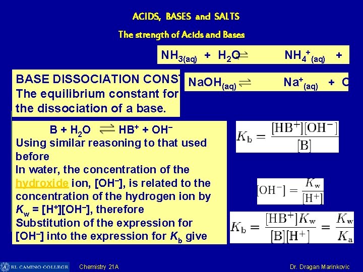 ACIDS, BASES and SALTS The strength of Acids and Bases NH 3(aq) + H