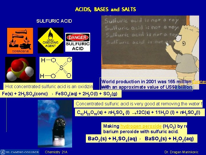ACIDS, BASES and SALTS SULFURIC ACID World production in 2001 was 165 million tonnes