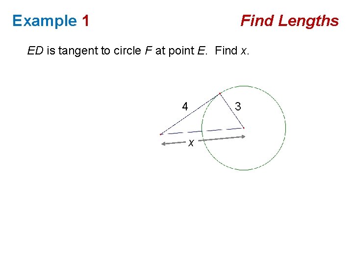 Example 1 Find Lengths ED is tangent to circle F at point E. Find