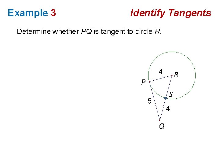 Example 3 Identify Tangents Determine whether PQ is tangent to circle R. 4 R