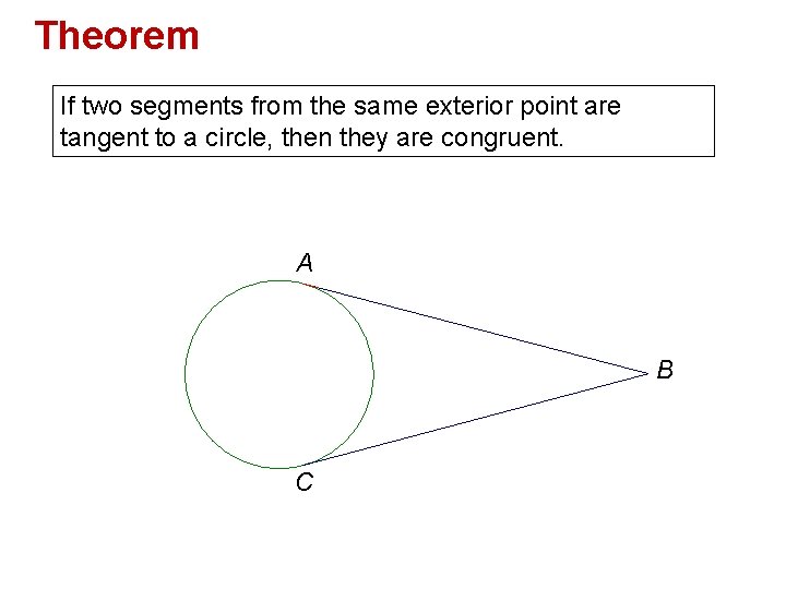 Theorem If two segments from the same exterior point are tangent to a circle,