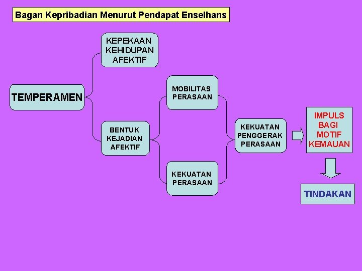 Bagan Kepribadian Menurut Pendapat Enselhans KEPEKAAN KEHIDUPAN AFEKTIF MOBILITAS PERASAAN TEMPERAMEN KEKUATAN PENGGERAK PERASAAN