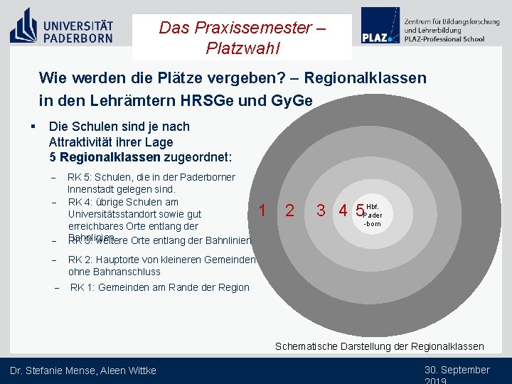 Das Praxissemester – Platzwahl Wie werden die Plätze vergeben? – Regionalklassen in den Lehrämtern