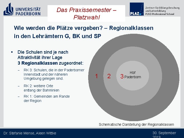 Das Praxissemester – Platzwahl Wie werden die Plätze vergeben? – Regionalklassen in den Lehrämtern