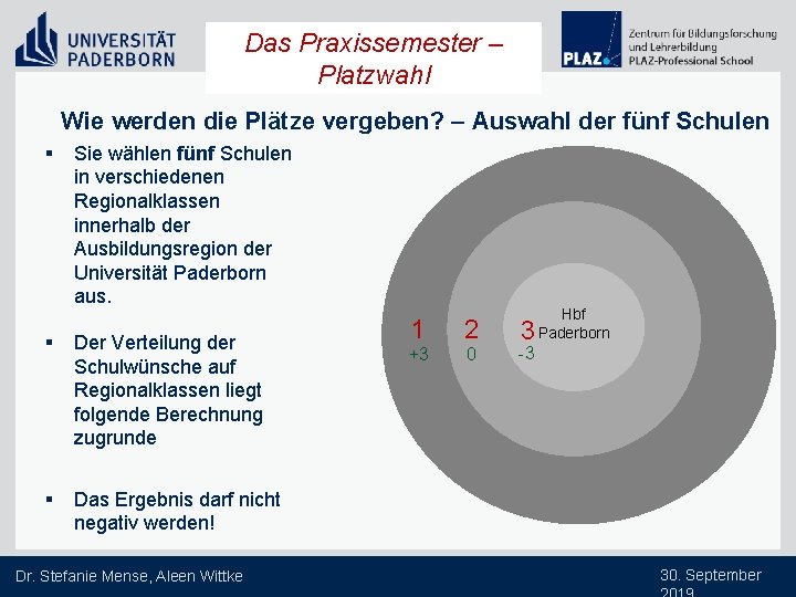 Das Praxissemester – Platzwahl Wie werden die Plätze vergeben? – Auswahl der fünf Schulen