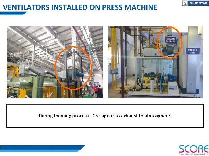 VENTILATORS INSTALLED ON PRESS MACHINE During foaming process - C 5 vapour to exhaust