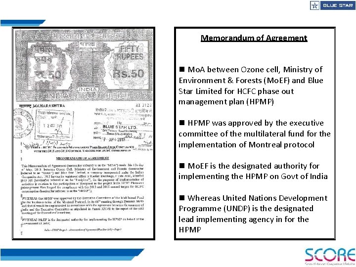 Memorandum of Agreement n Mo. A between Ozone cell, Ministry of Environment & Forests